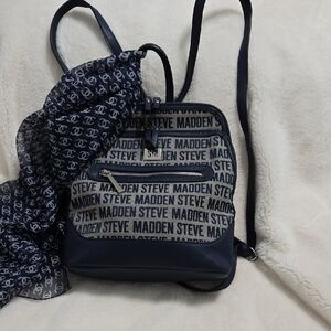 Steve Madden Blue and Gray Logo Backpack